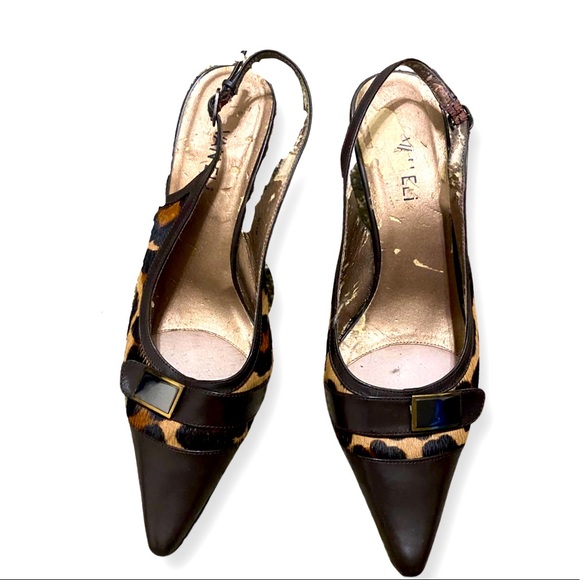 Vintage leather and pony hair sling back heels - Picture 1 of 2